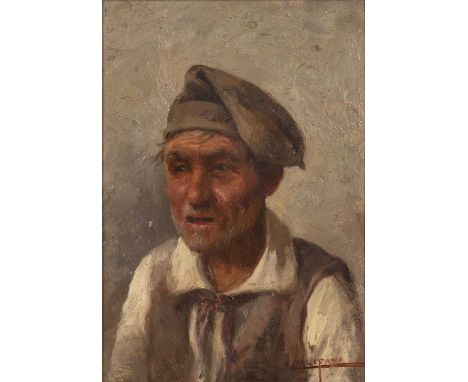 John Califano (1864-1924)Portrait of a peasant, signed, oil on board, 21 x 14.5cm