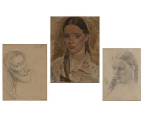 Martin Aitchison (1919-2016)Head and shoulders portrait of Christine Aitchison, oil on canvas board, 29 x 23cm; and two furth