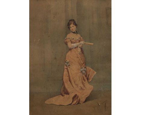Pierre Joseph Antoine (1840-1913)Portrait of a lady with fan, signed, watercolour, 36.5 x 26.5cm; and F.C. Foster - A figure 