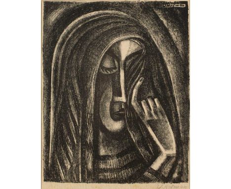 Vlastislav Hofman (1884-1964)Crying woman, monochrome lithograph, pencil signed in the margin, 28.5 x 23cm