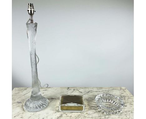 VAUGHAN GLASS SPIRAL TABLE LAMP, a Orrefors cut crystal bowl and a Waterford facetted lid glass box, lamp 60cm H. (3) 