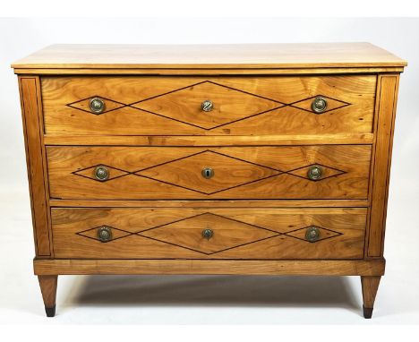 SECRETAIRE COMMODE, Biedermeier cherrywood with inlaid ebonised detail and fitted drawer above two others, 128cm x 60cm x 95c