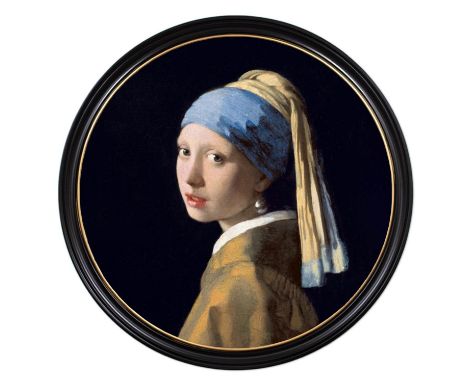 AFTER JAN VERMEER, 'Girl with a Pearl Earring' lithograph, 104cm D, framed. 