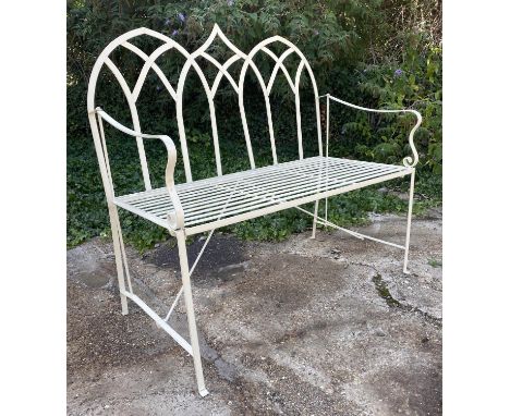 GARDEN BENCH, 103cm H x 104cm W x 55cm D, neutral painted metal frame. 