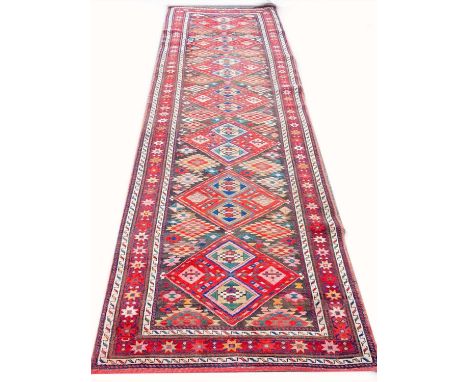 ANTIQUE KAZAK RUNNER, 330cm x 100cm. 
