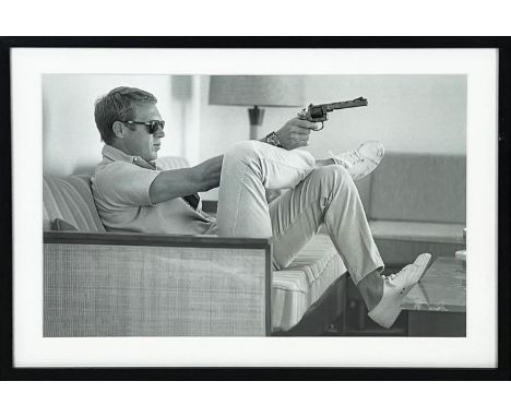 AFTER JOHN DOMINIS, 'Steve McQueen' photo print, 41cm x 64cm, label verso, framed. 