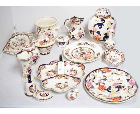 A collection of Masons ‘Mandalay’ ironstone ceramics, including: three ginger jars with covers, of sizes; vase; table bell; a