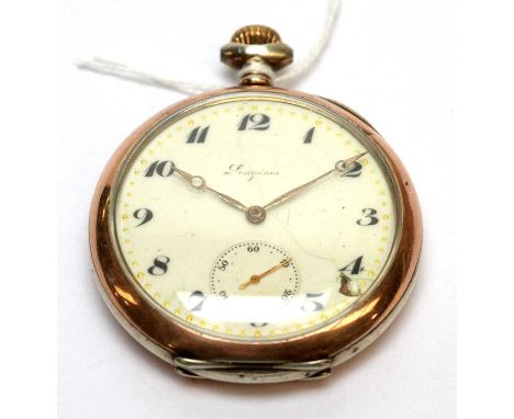 Longines silver and gilt cased open faced pocket watch, (not working).