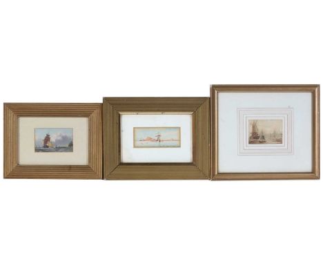 In the manner of Willem van de Velde the Younger - Dutch Port Scene, attributed verso, watercolour, 4.5 x 6cms, in a gilt fra