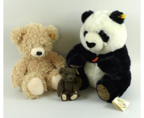 A group of three Steiff bears, comprising a Steiff panda with all its original labels attached, No.060168, in original box, i