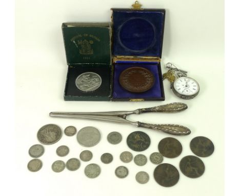 A ladies Victorian Continental silver pocket watch, the white enamel dial painted with bird and flowers above subsidiary seco