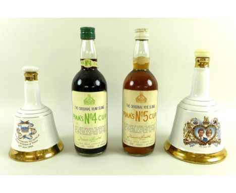 A vintage bottle of Pimms No 5 Cup, The Original Rye Sling, 26 2/3 fl. ozs., 55 proof, a vintage bottle of  Pimms No 4 Cup, T