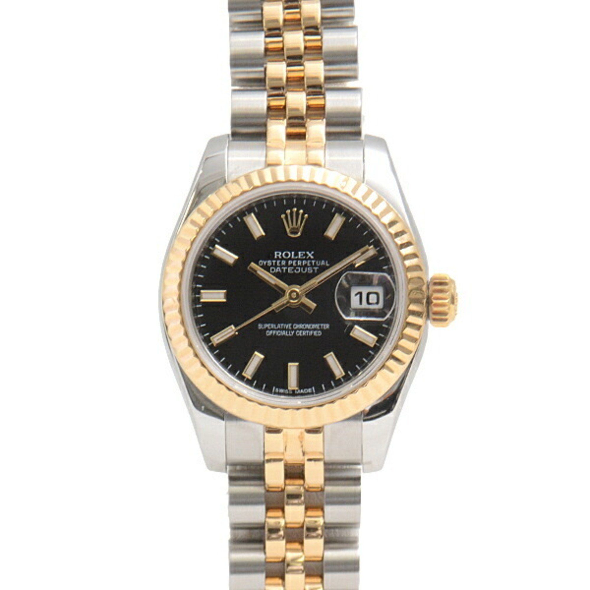 Rolex Watch Ladies Datejust Black Dial Random Automatic Stainless Steel Yellow Gold ROLEX 179173
