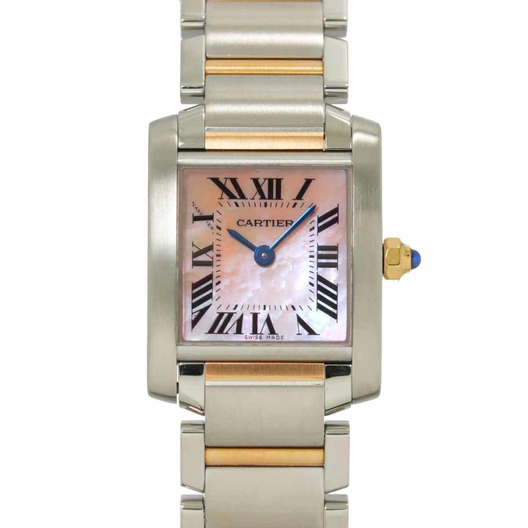 Cartier Tank Française SM Two-tone Watch W51027Q4 Women's Pink Shell 18K Gold Quartz
