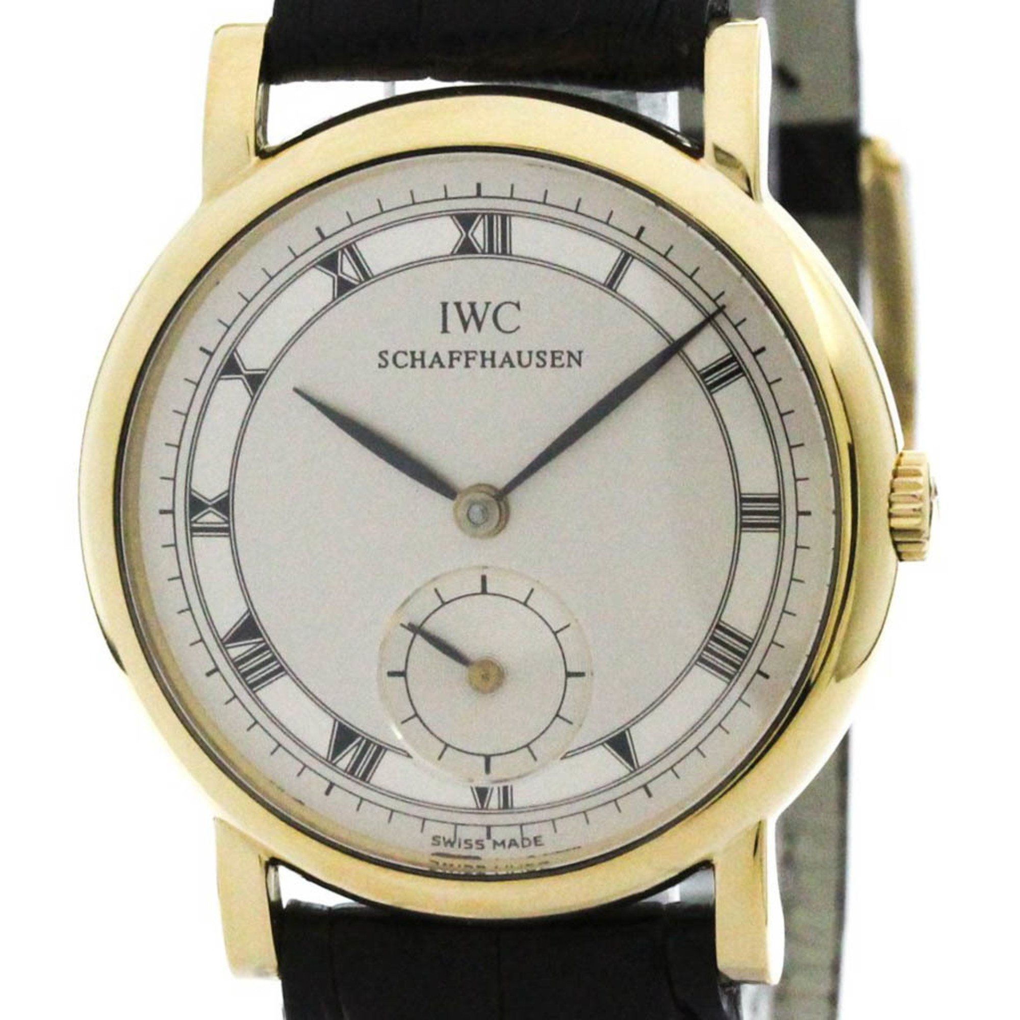 Polished IWC Portofino 18K Gold Leather Hand-Winding Mens Watch 2533