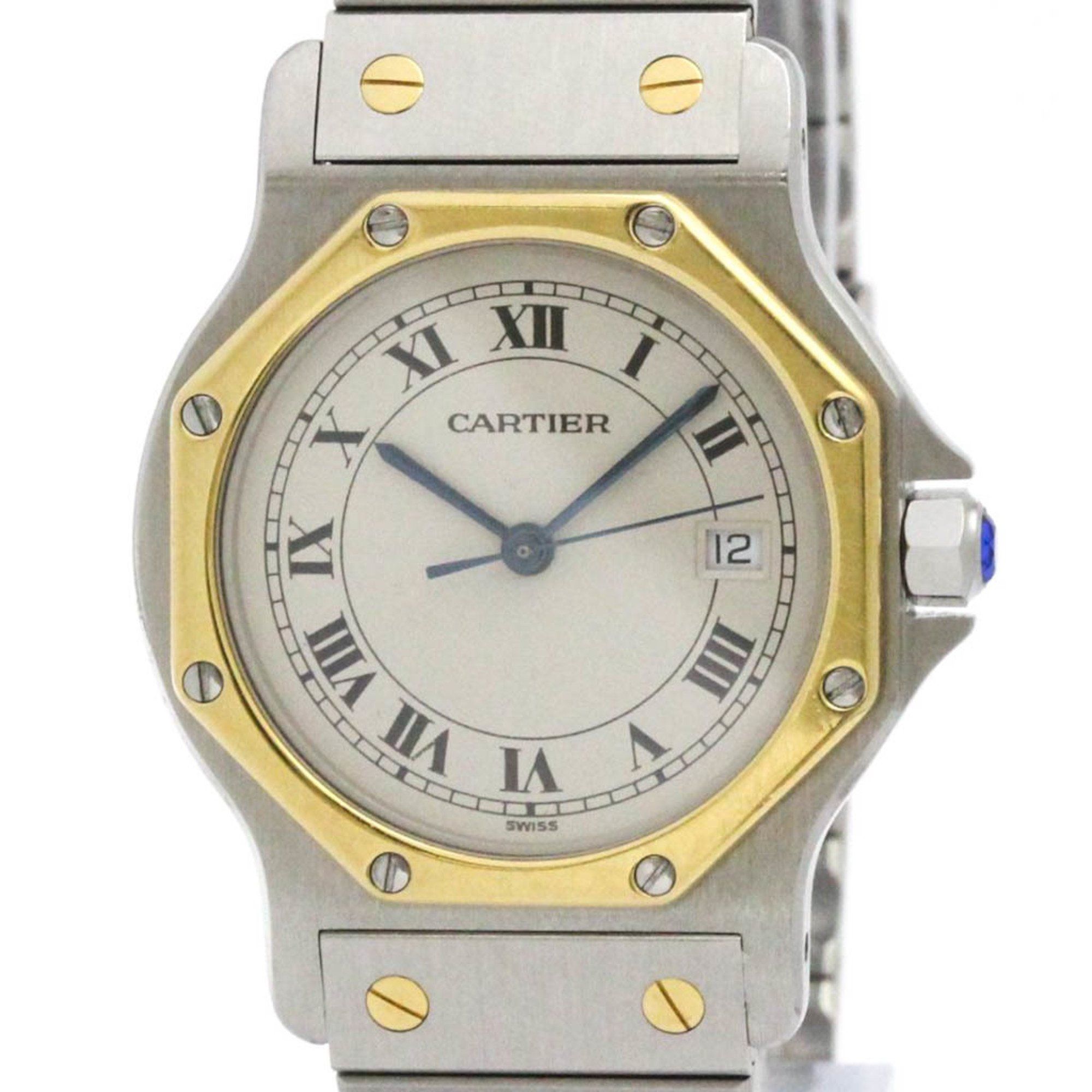 CARTIER Santos Octagon 18K Gold Steel Mid Size Watch 187902 Polished