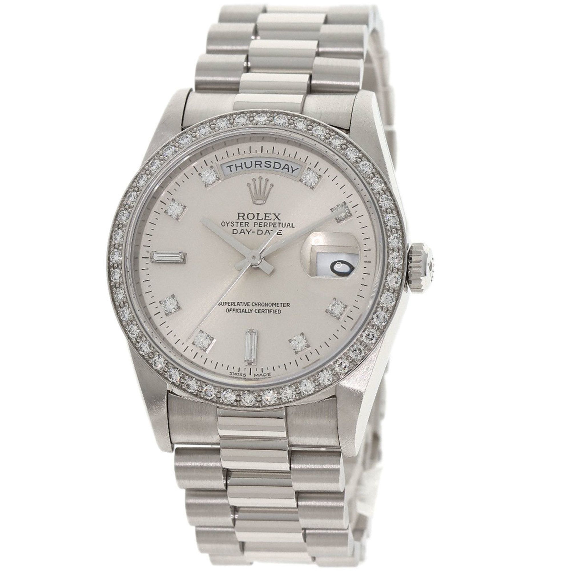 Rolex 18346A Day Date 10P Diamond Watch Platinum PT Men's ROLEX