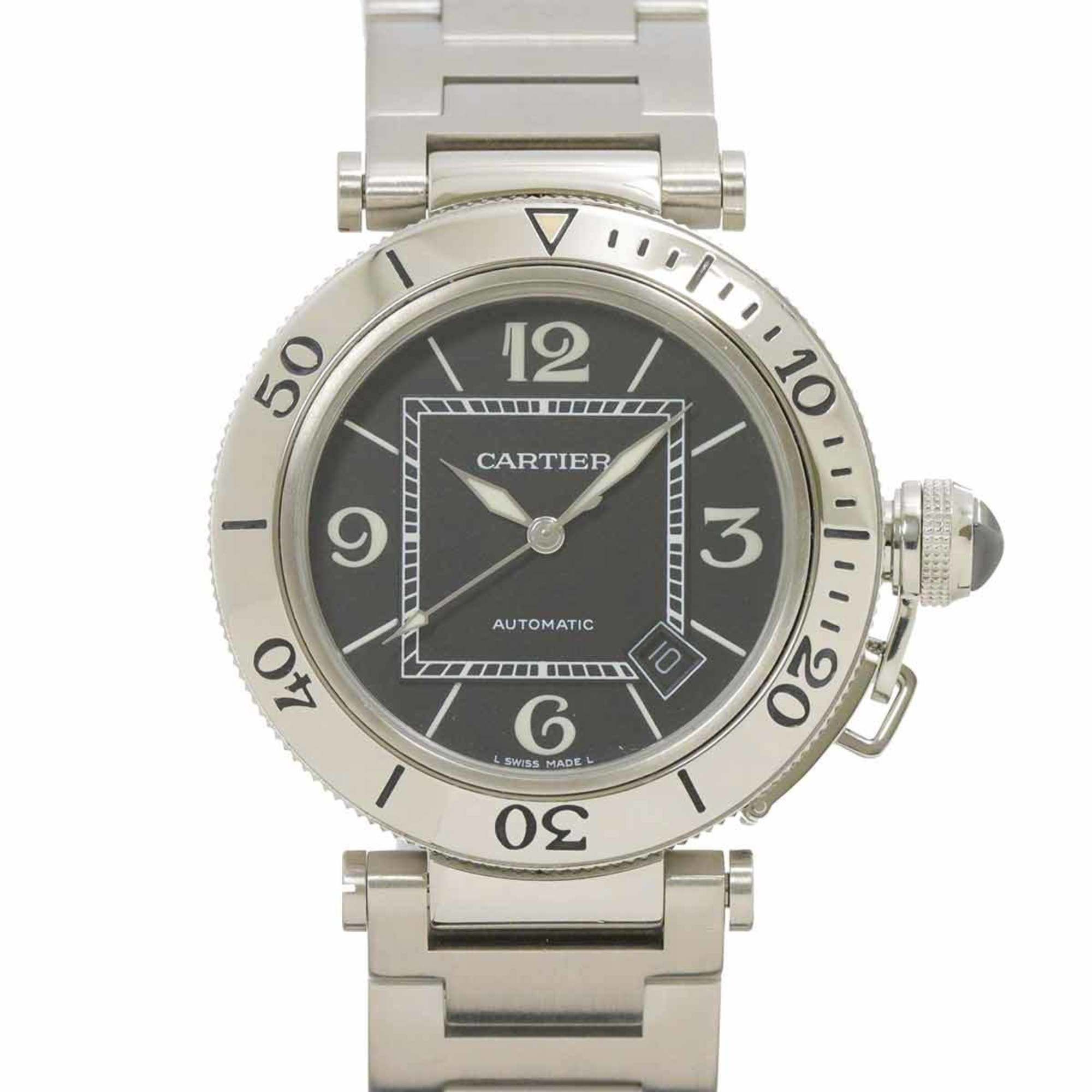 Cartier Pasha Seatimer W31077M7 Men's Automatic Watch with Date Display, Black