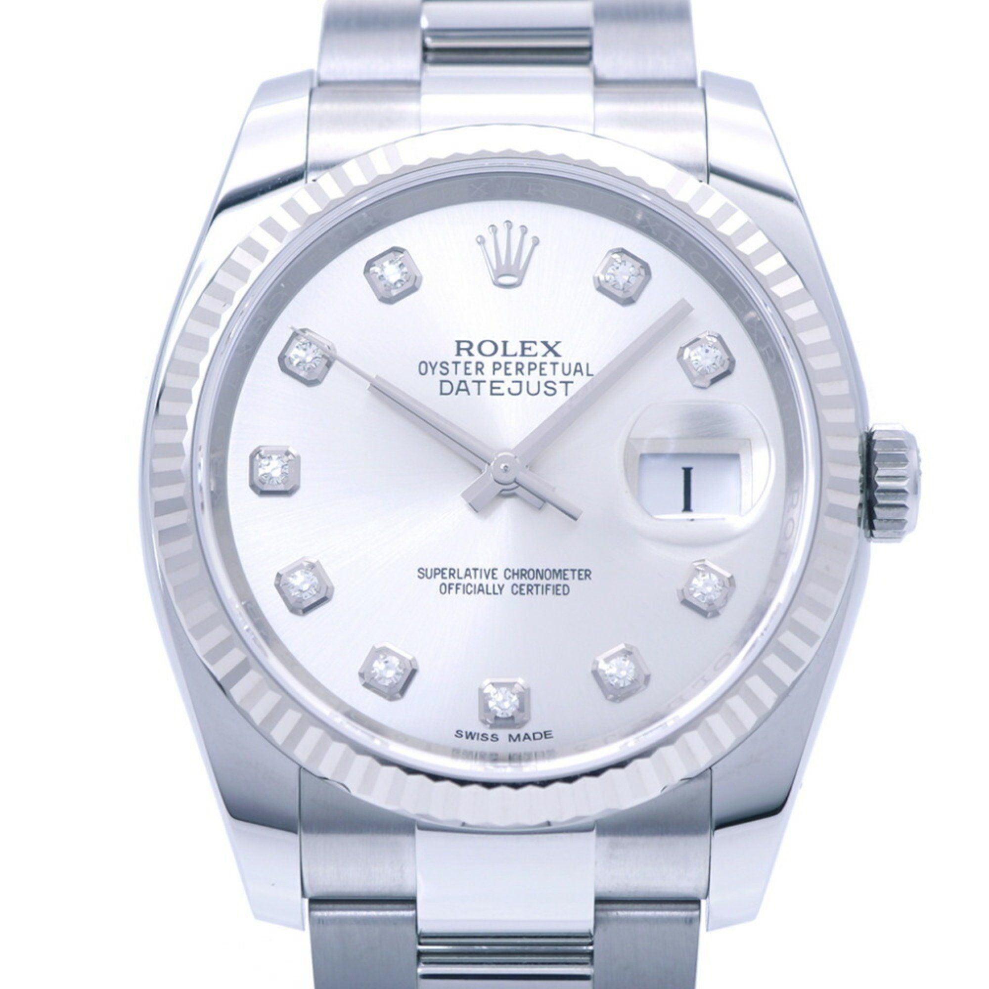 Rolex Datejust 10P Diamond 116234G Random WG/SS Wristwatch K18 White Gold Silver 1767ROLEX Men's