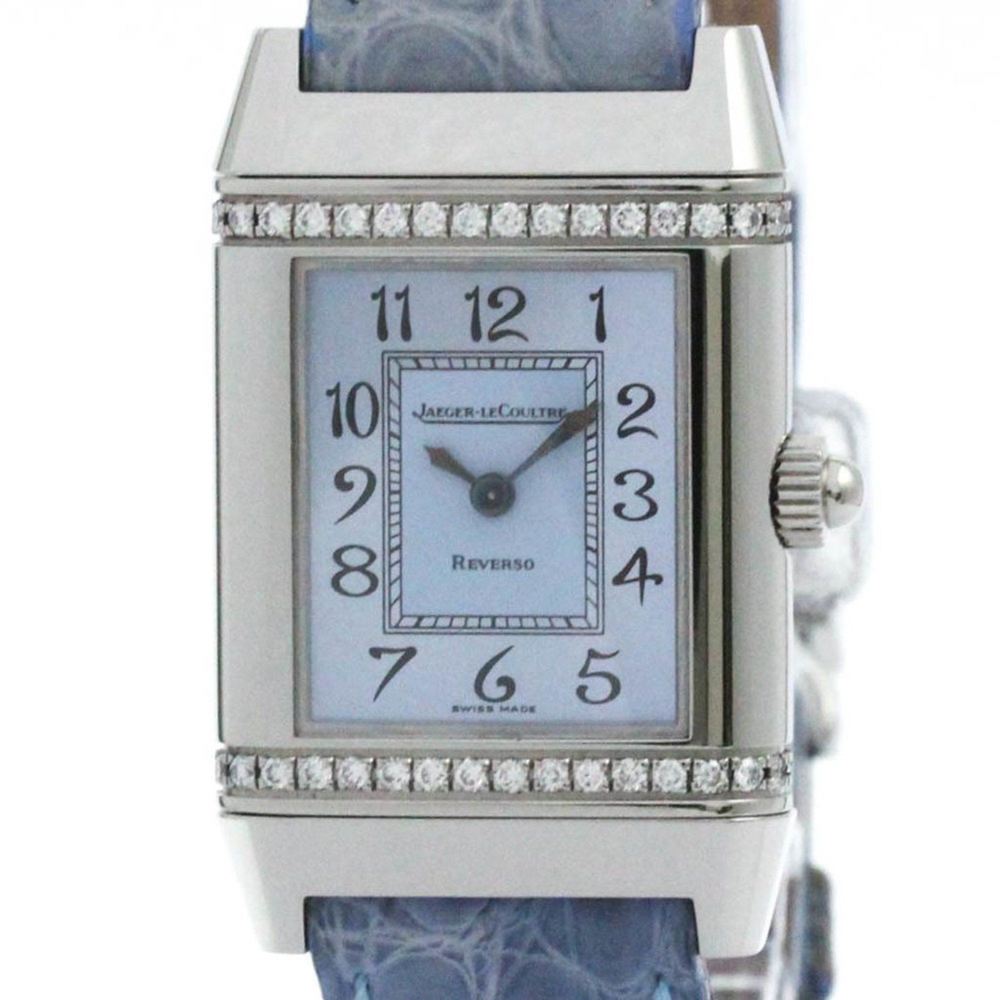 JAEGER LE COULTRE Reverso Floral Diamond Steel Watch 265.8.08 Polished