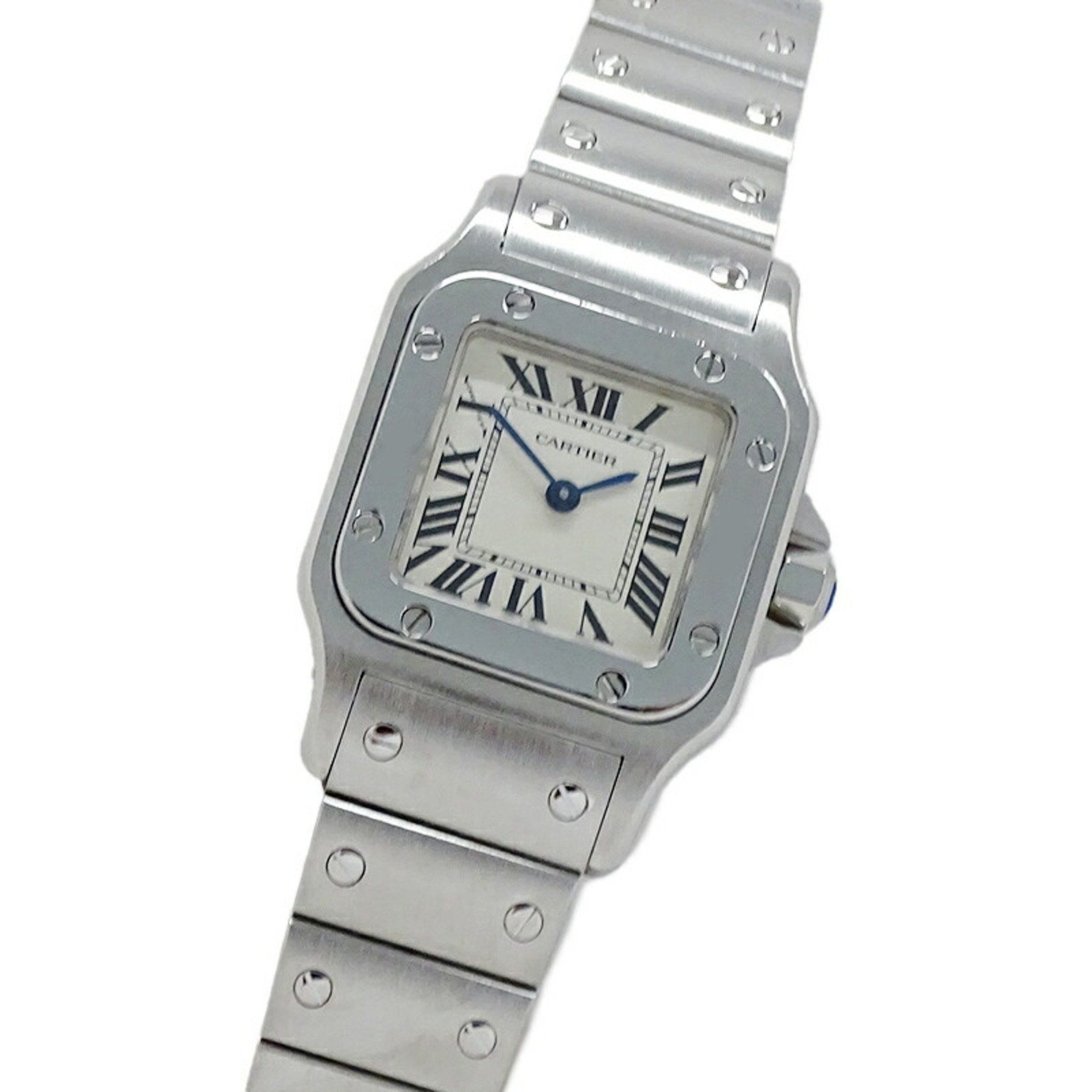 Cartier Women's Watch Santos Galbe SM Quartz Stainless Steel SS W20056D6 Silver Ivory Polished