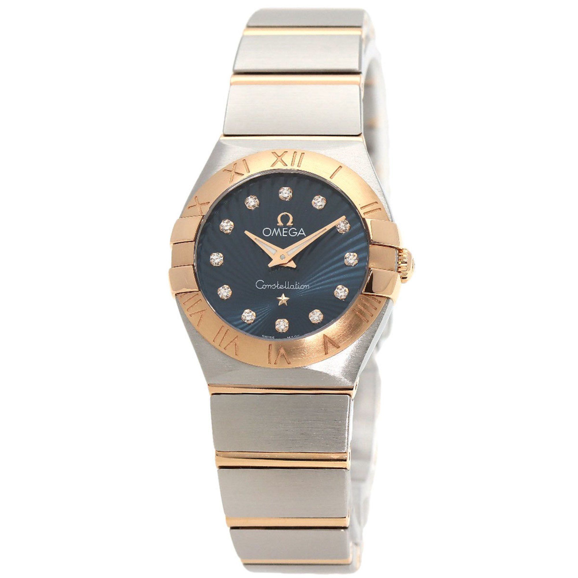 OMEGA 123.20.24.60.53.001 Constellation Blue Guilloche 12P Diamond Watch Stainless Steel SSxK18PG K1