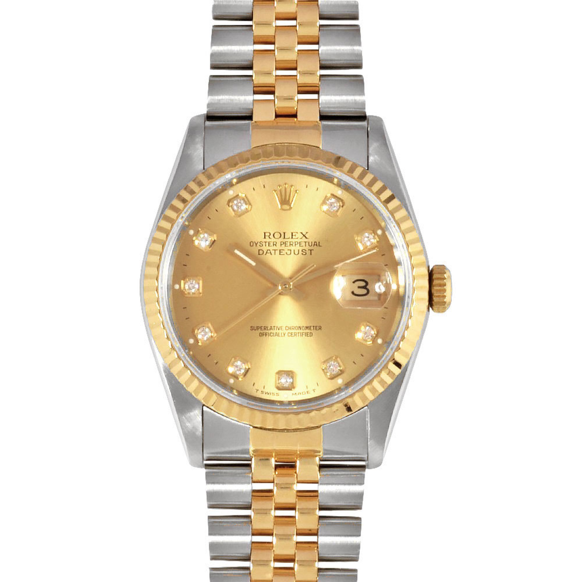 Rolex ROLEX 16233G Datejust W-number watch, automatic, champagne dial, YG x SS combination, 10P diam