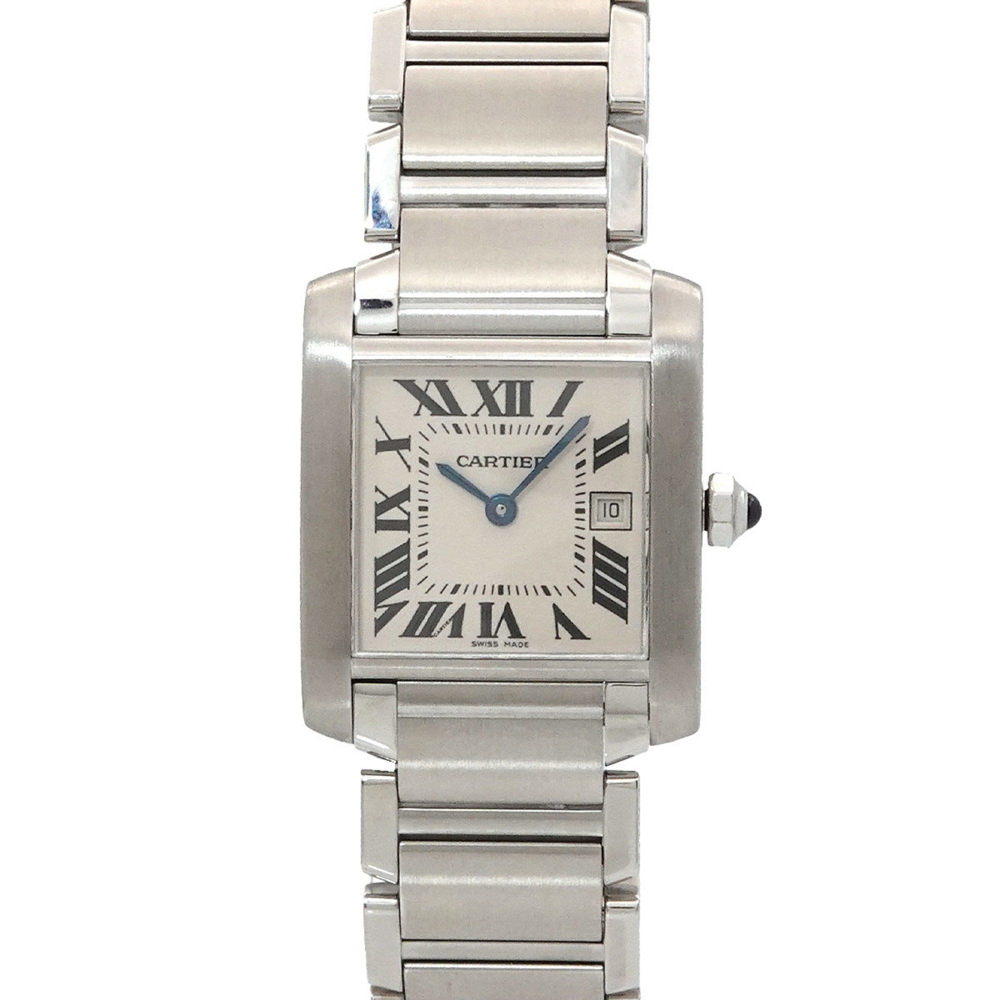 Cartier Tank Française MM W51011Q3 Boys' Ivory Quartz Watch with Date Display