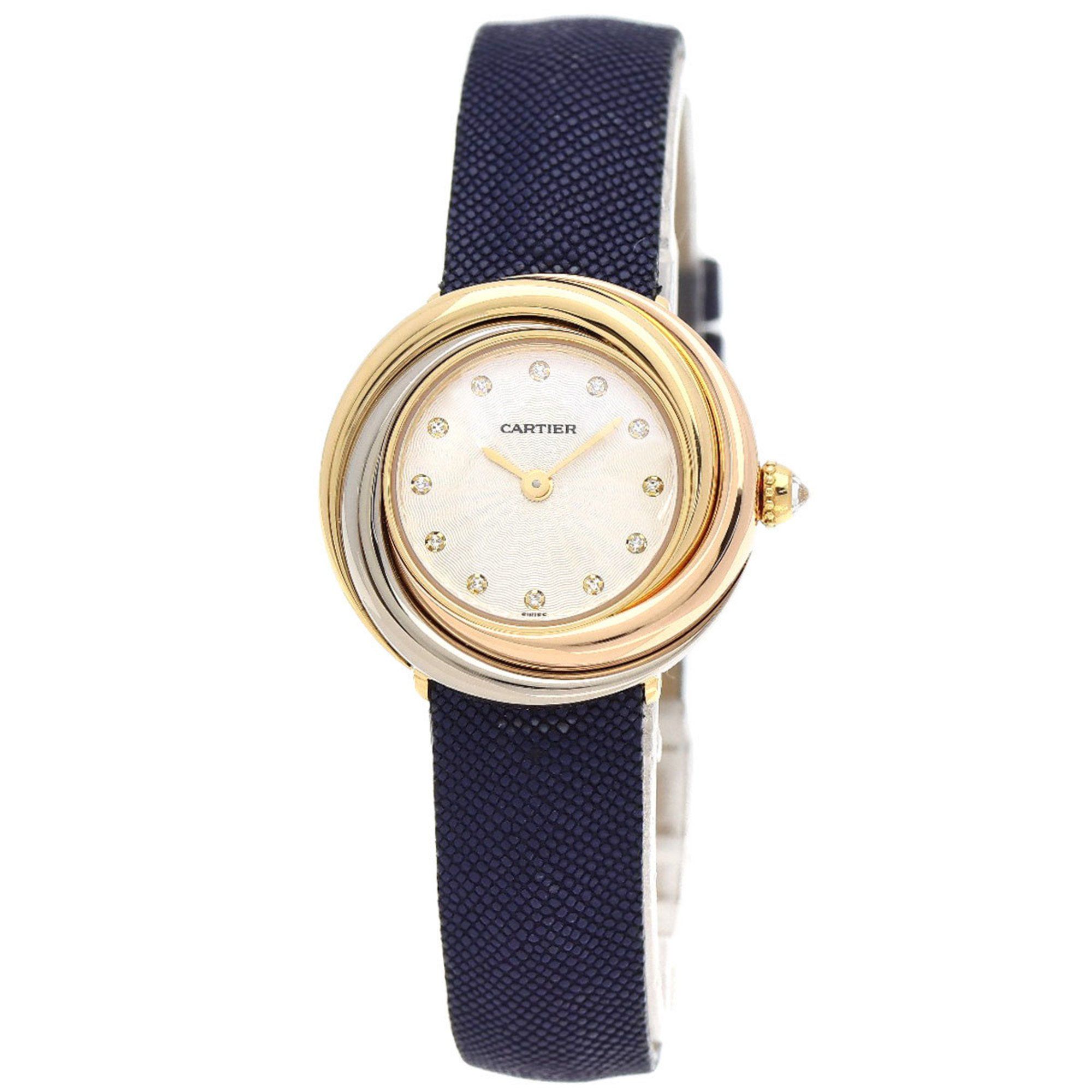Cartier WG200256 Trinity 12P Diamond Watch, 18K/Leather/18K Three-Tone, Women's