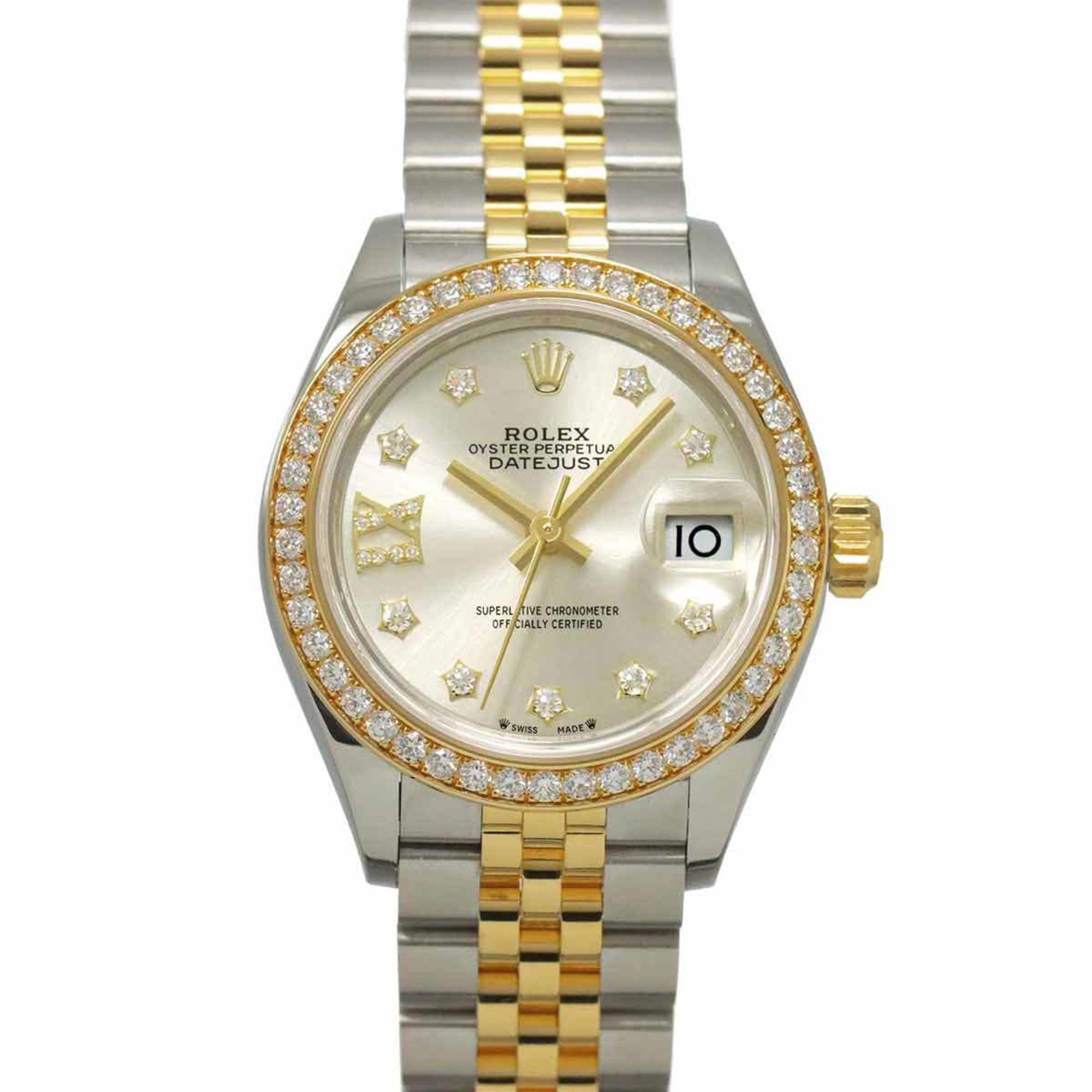 Rolex Datejust Two-Tone Women's Watch, 279383RBR, Random Number, 9-Piece Diamond Bezel, Silver, 18K