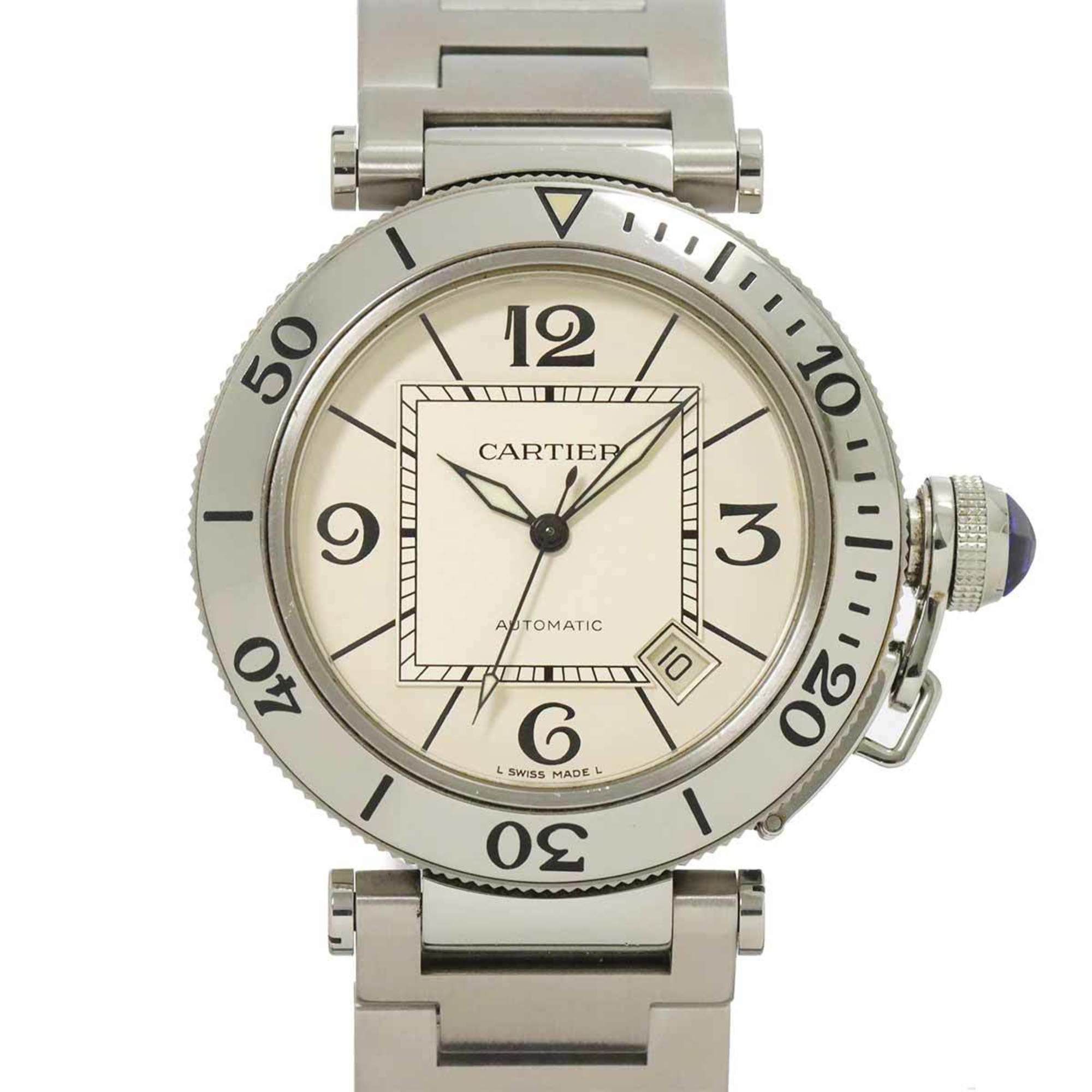 Cartier Pasha Seatimer W31080M7 Men's Watch with Date Display, Silver, Automatic Movement