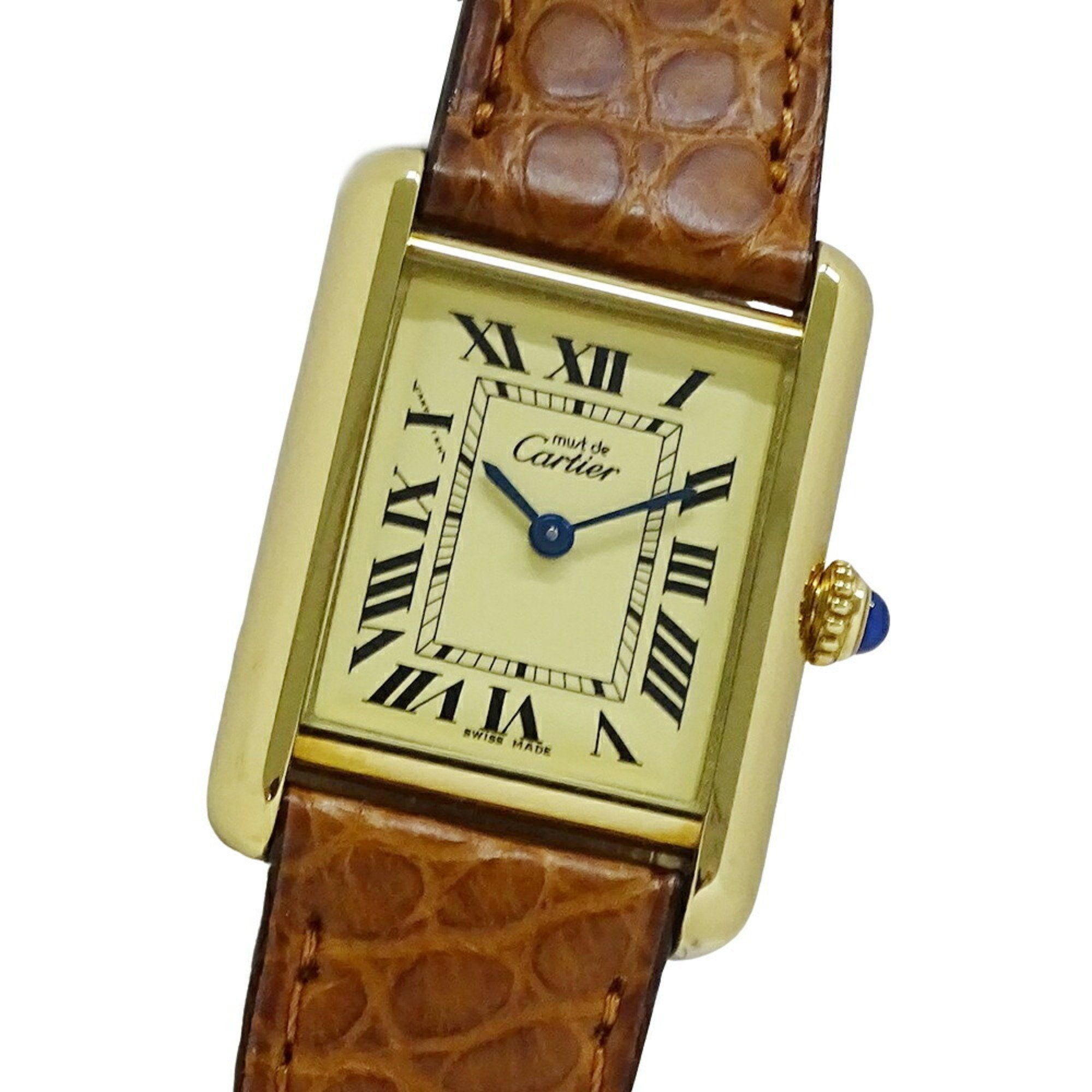 Cartier Ladies' Watch Must Tank SM Vermeil Quartz 925 Leather W1017354 Square