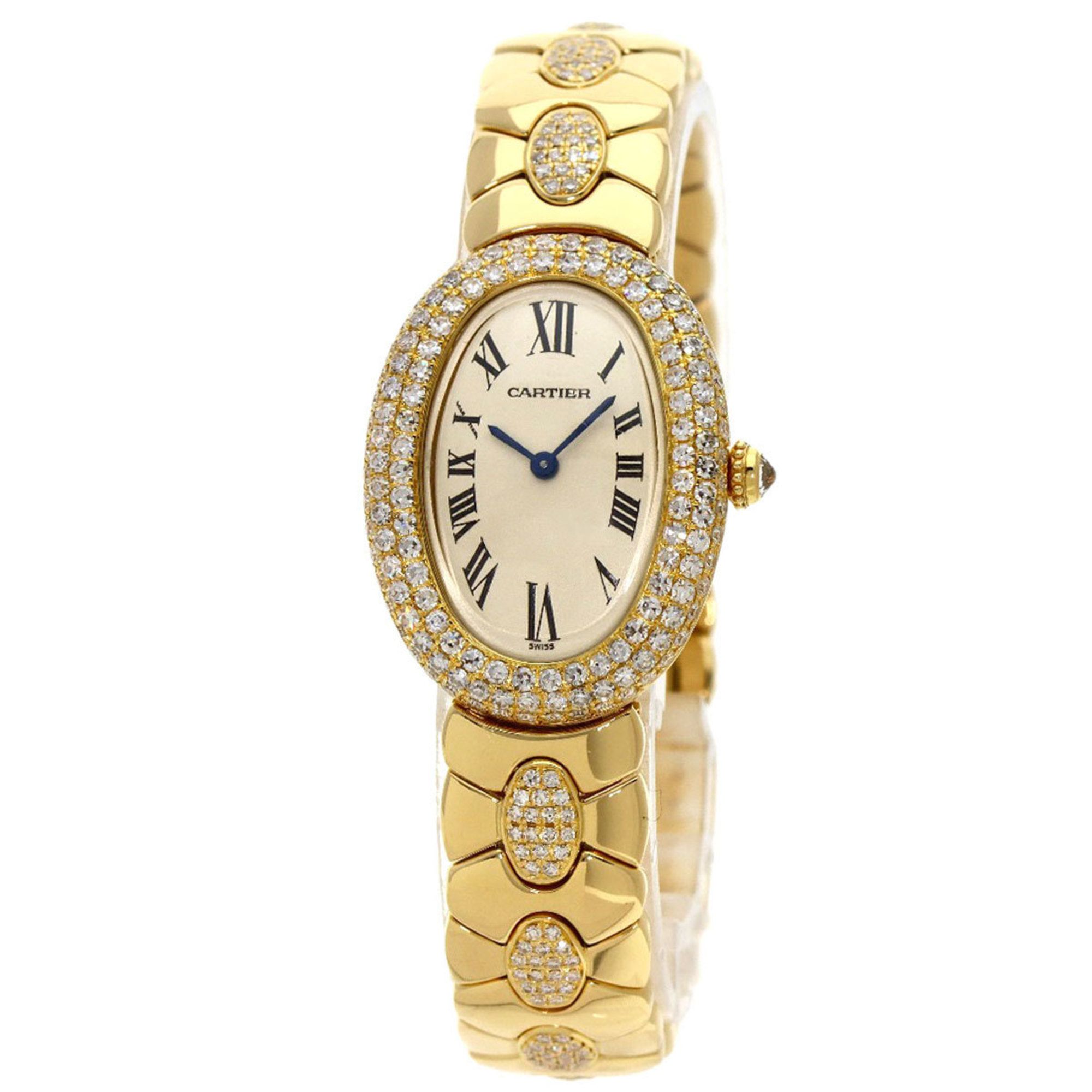 Cartier 1920 Baignoire SM Diamond Manufacturer Complete (2023.10) Wristwatch K18 Yellow Gold K18YGxD