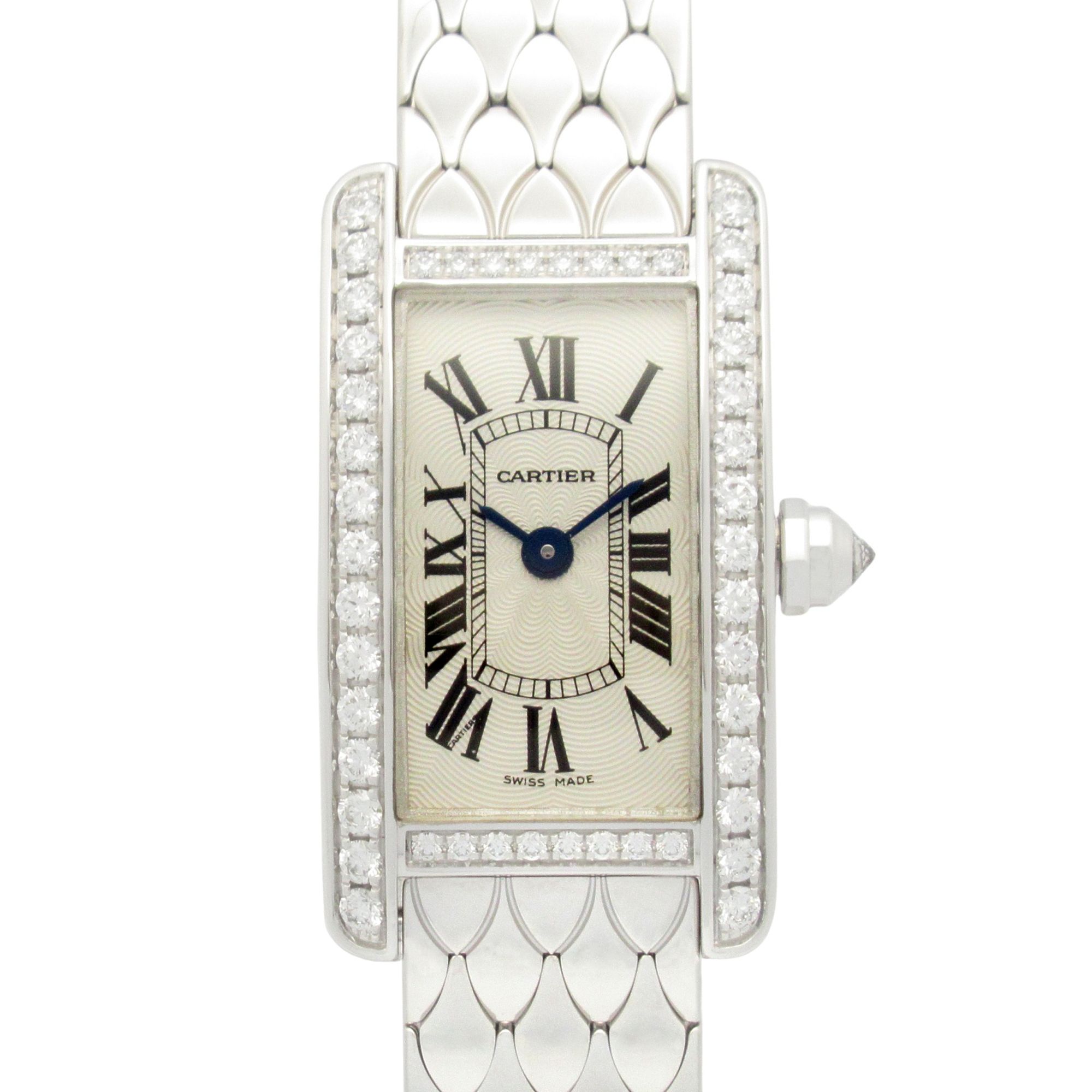 Cartier Tank Américaine Mini Wristwatch in 18K White Gold (WB710013) for Women, Silver