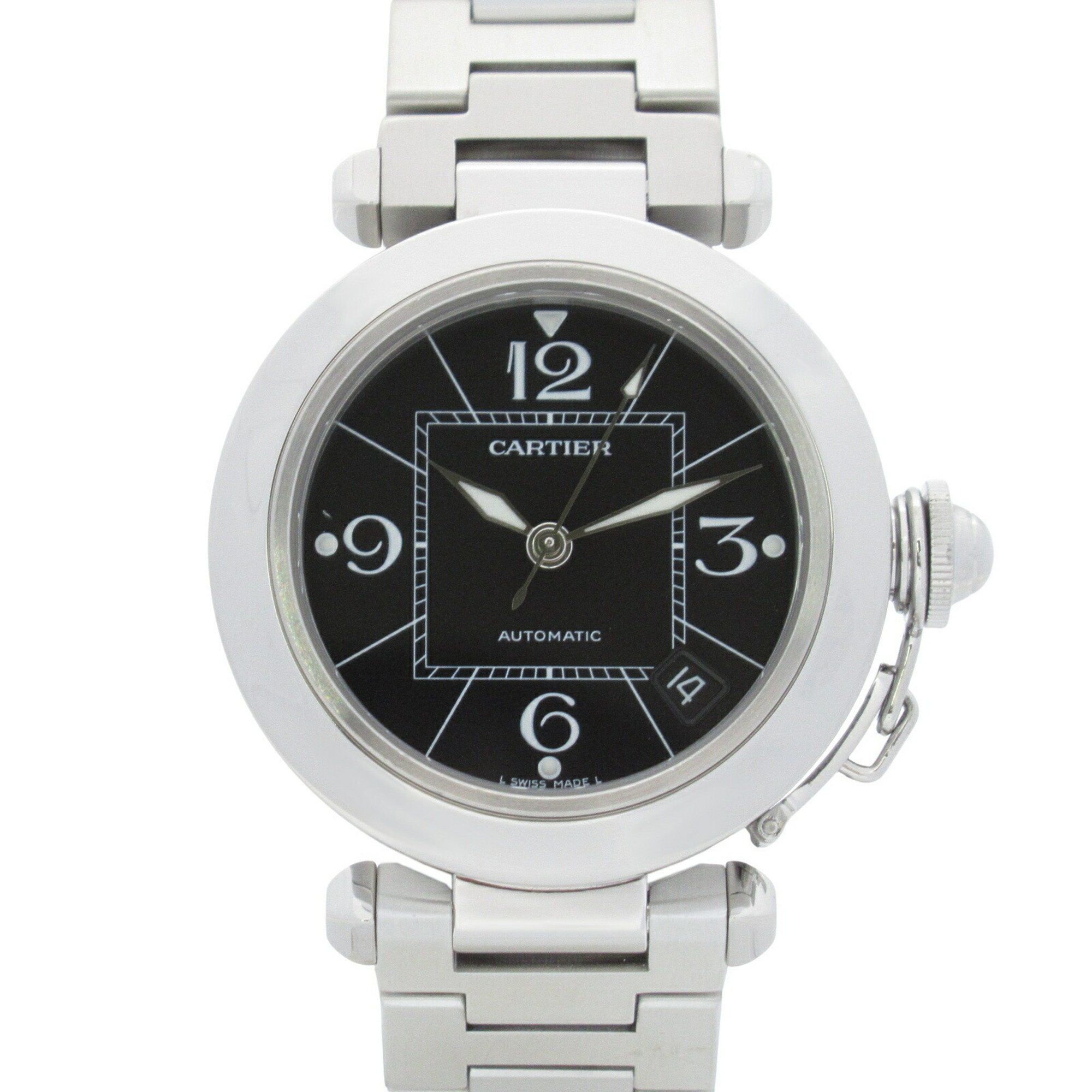 Cartier Pasha C Small Date Watch Stainless Steel Boys Black W31076M7