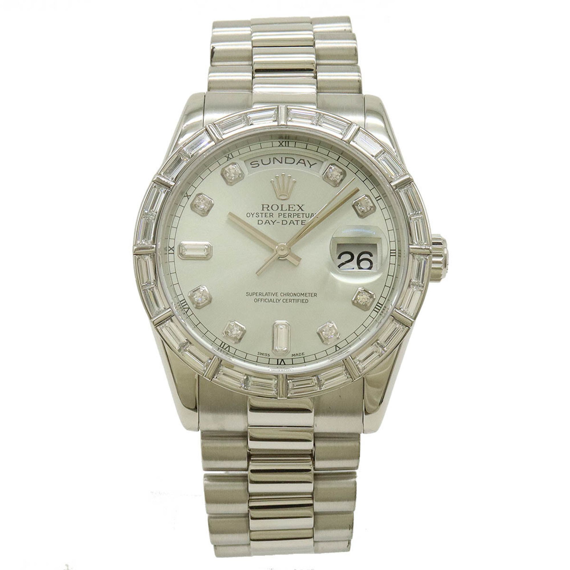 ROLEX Rolex Day-Date Silver Dial Pt Platinum Diamond Bucket K Series Men's AT Automatic Watch 118366