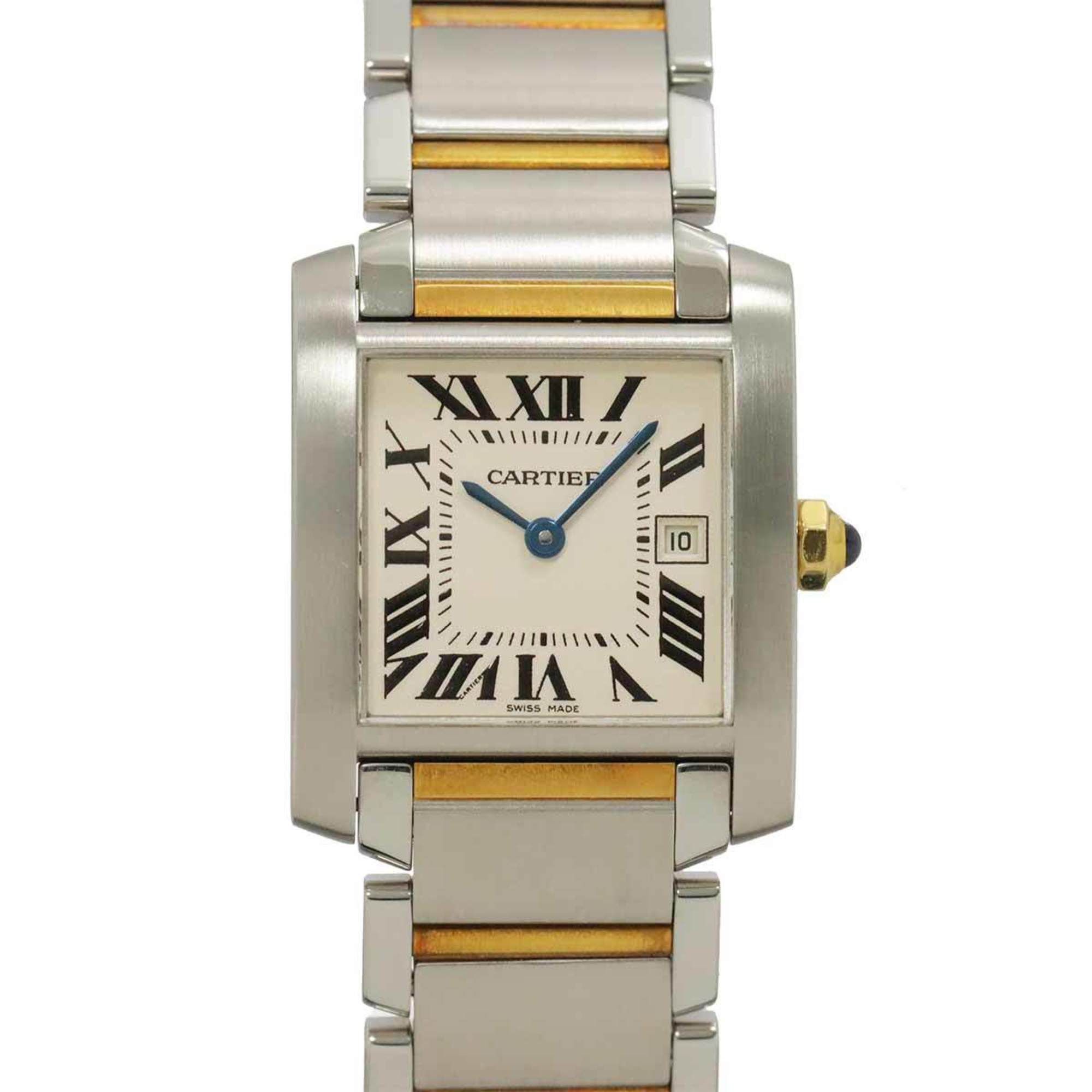 Cartier Tank Française MM Two-tone Watch W51012Q4 Boys' with Date Display, Ivory and 18K Yellow Gold