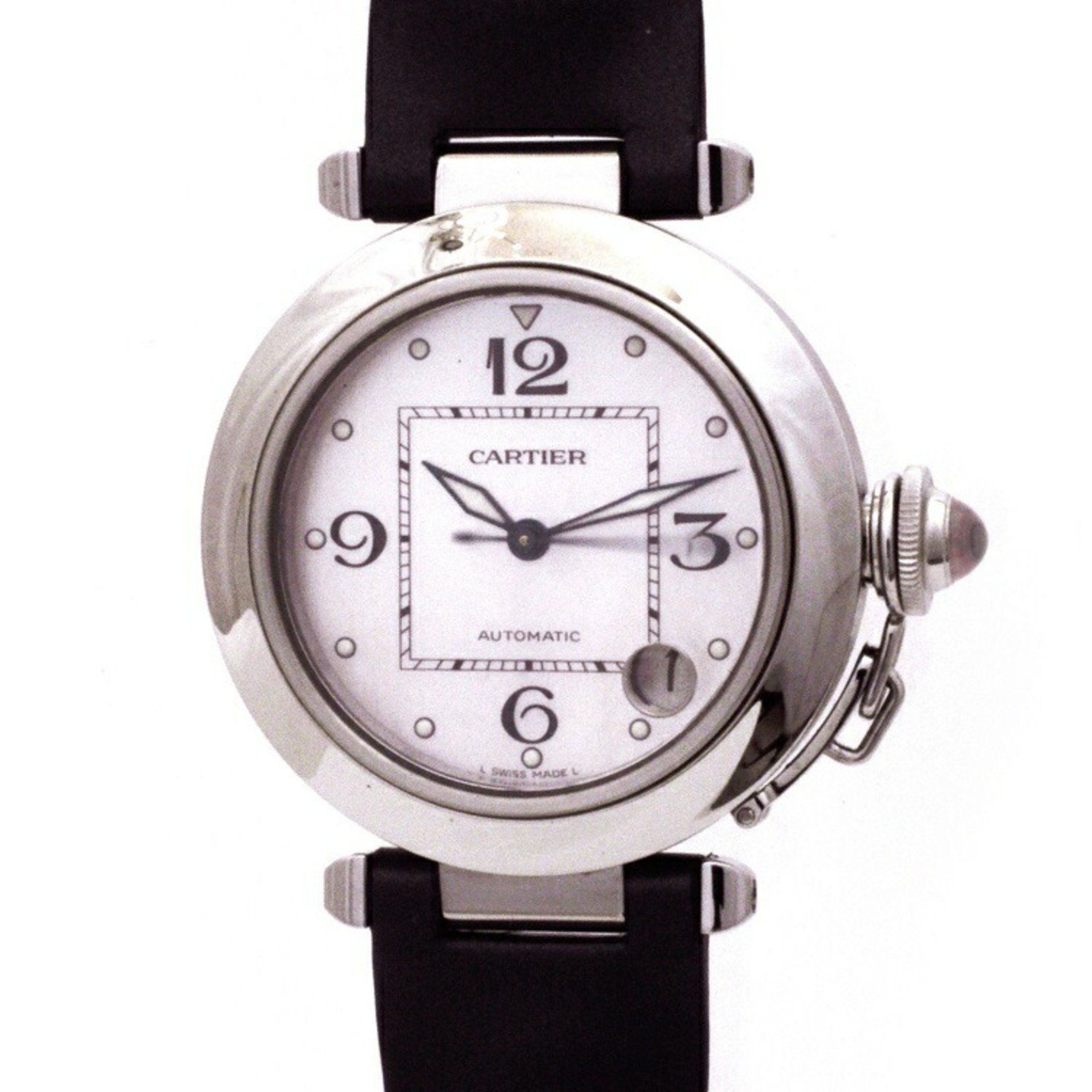 Cartier watch Pasha gray silver pink shell 2324 ladies leather SS automatic overhauled 35mm winding