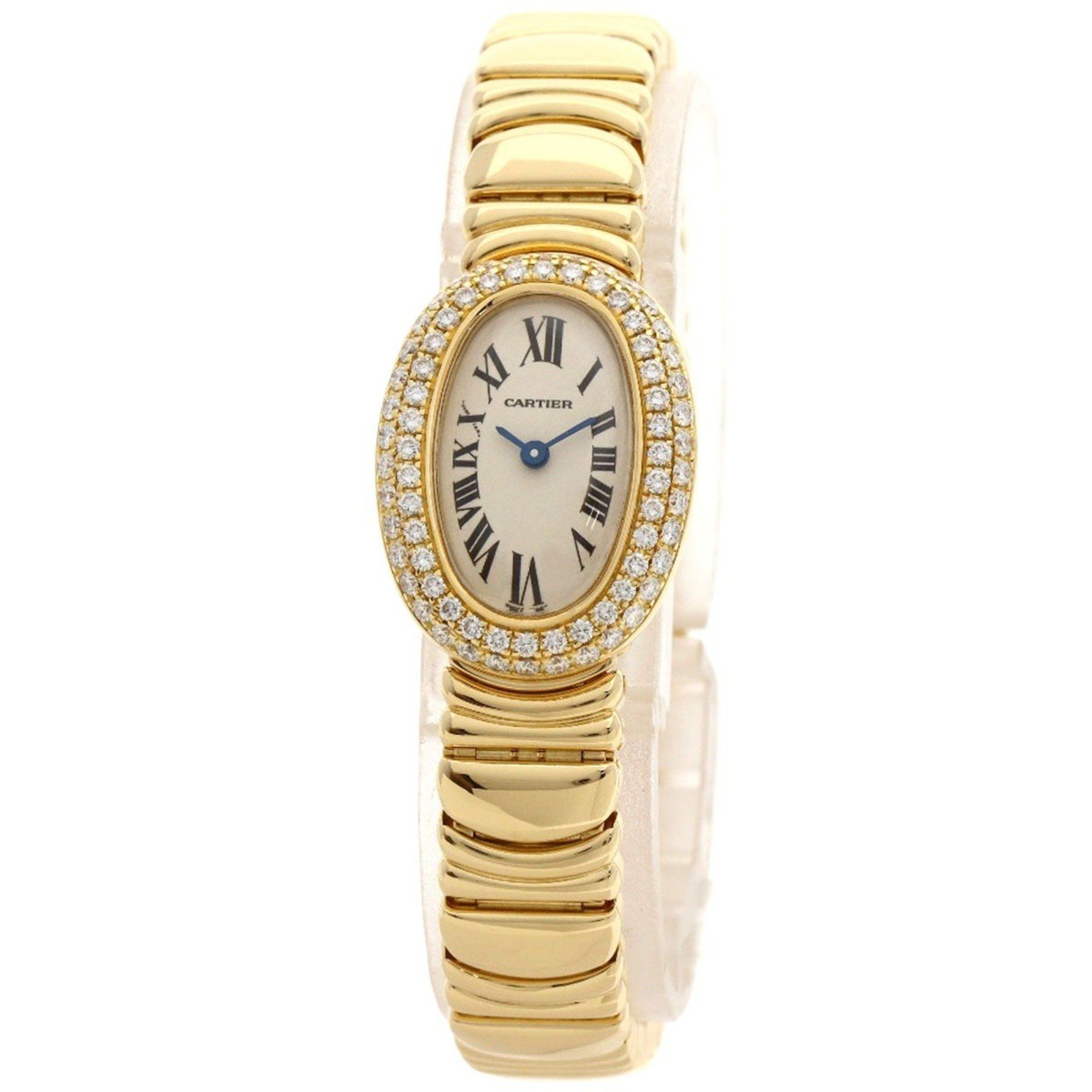 Cartier WB5094D8 Mini Baignoire Bezel Diamond Watch 18K Yellow Gold K18YG Ladies CARTIER