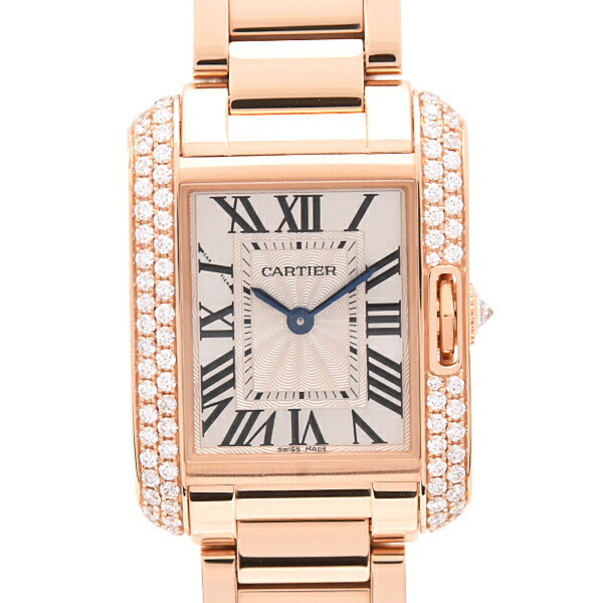 Cartier Women's Watch Tank Anglaise SM Double Diamond Bezel Pink Gold 750PG Battery Operated WT10000