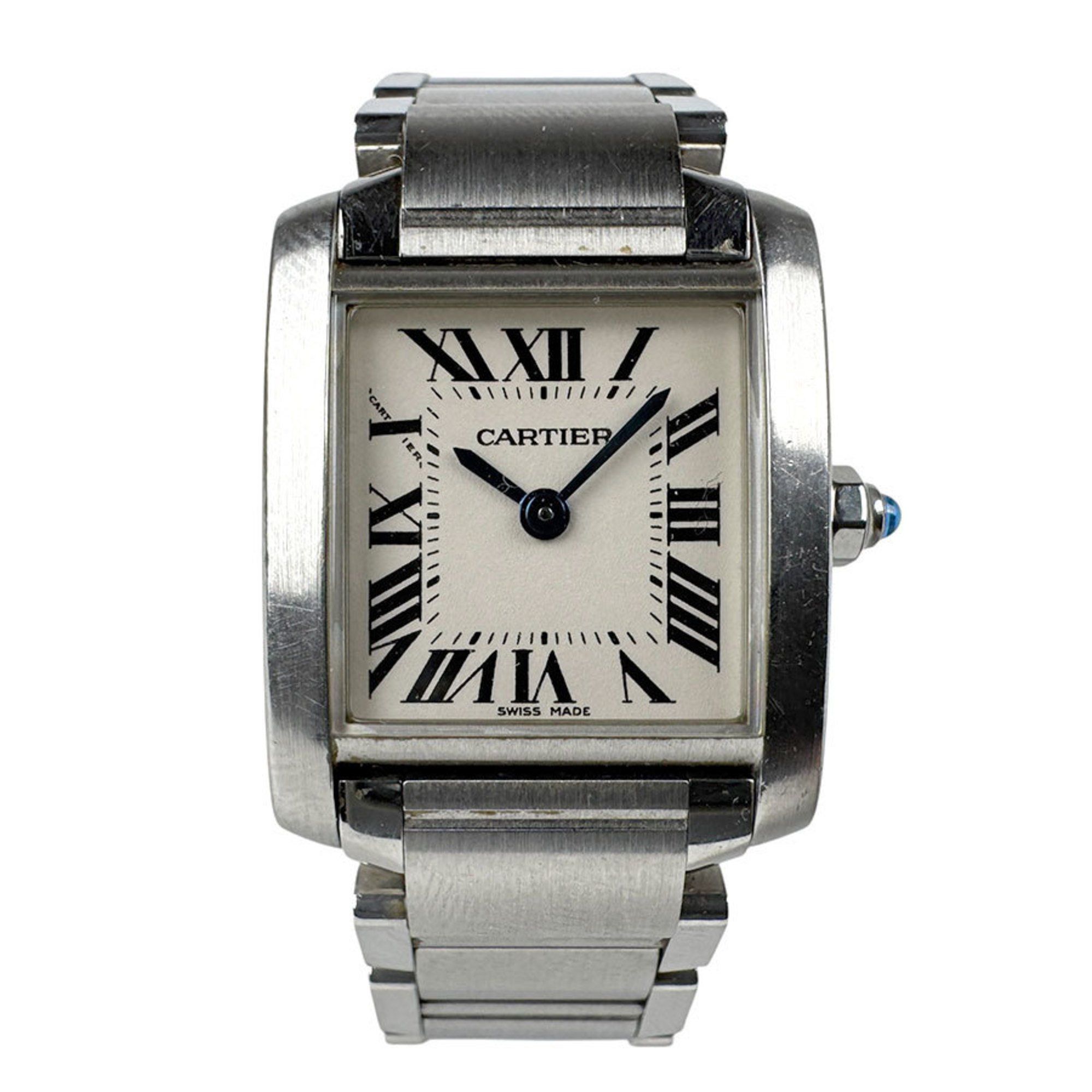 CARTIER Watch Tank Francaise SM Stainless Steel Silver x White Women's Quartz