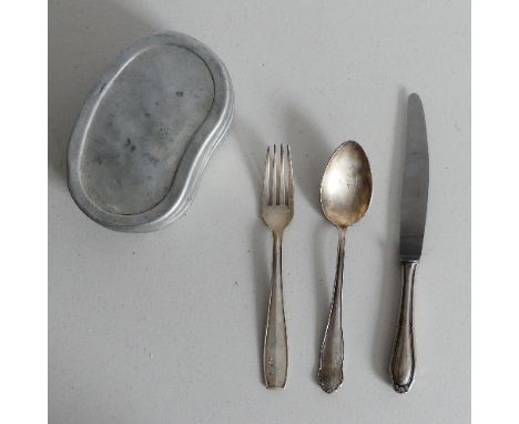 German WWII SS Cutlery, interesting grouping of silver plate cutlery, being fork, knife and spoon. The fork is engraved with 