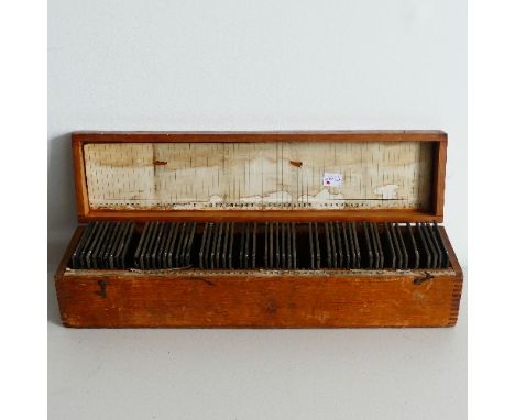 A collection of Magic Lantern slides, in wooden storage box, Set no. 266 relating to Mottoes and Badges of the British Army, 