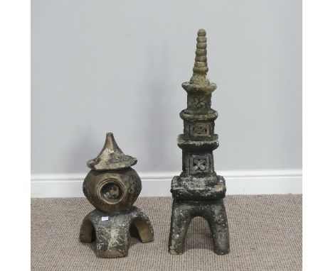 Garden statuary; a reconstituted stone statue of a Chinese pagoda, H 79cm, together with another similar (2) 