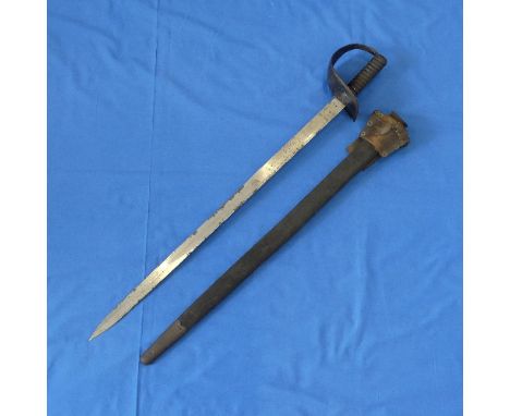 A 1900 Pattern Naval Cutlass, the 71cm blade with various stamps and dates, regulation black painted steel hilt, cast grips, 