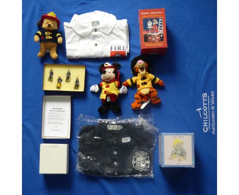 Fire Brigade Memorabilia:a good and interesting collection, including buckles, patch badges, buttons, novelty figurines, ephe