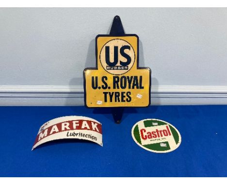 A Curved Enamel Marfak Lubritection Advertising sign, with small Regent/Caltex signs in corner, 28cm x 14cm, together with&nb