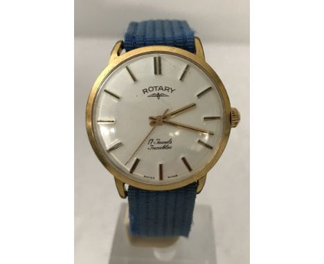 A gents 17 jewel Incabloc Rotary wristwatch. With blue canvas strap. 
