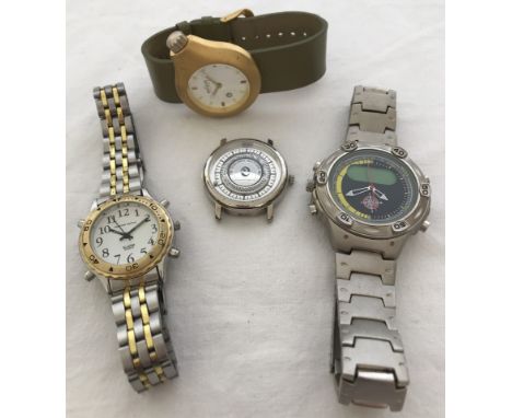 3 quartz watches together with a digital/analogue watch. Stainless steel cased Talking alarm Watch, Marlboro cigarettes stain
