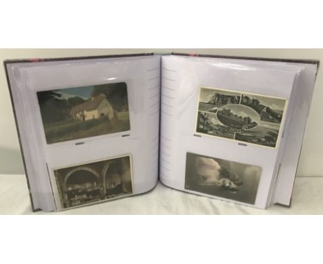 A floral design album of vintage postcards. To include holiday destinations, castles and cigarette cards. 